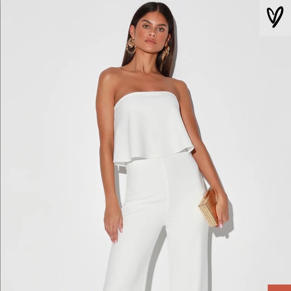 strapless white jumpsuit